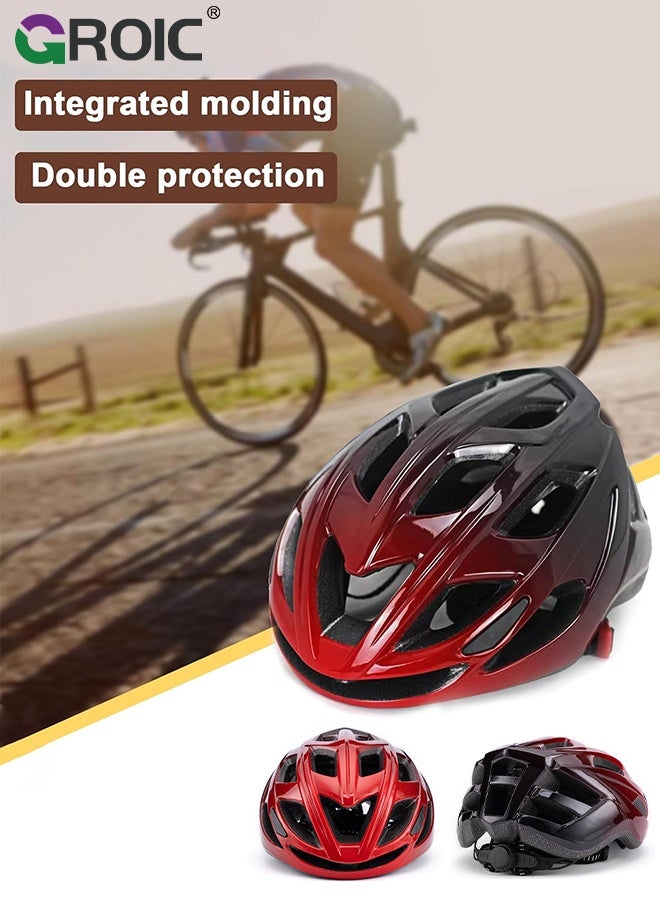 GROIC Bicycle Helmet, Gradient Red Cycling Helmet and Black Gloves Set, Lightweight Comfort Adjustable Mountain Bike Helmet for Adults,  Breathable Ventilation for Commuting, Road Cycling, Adjustable in Size - Image 2